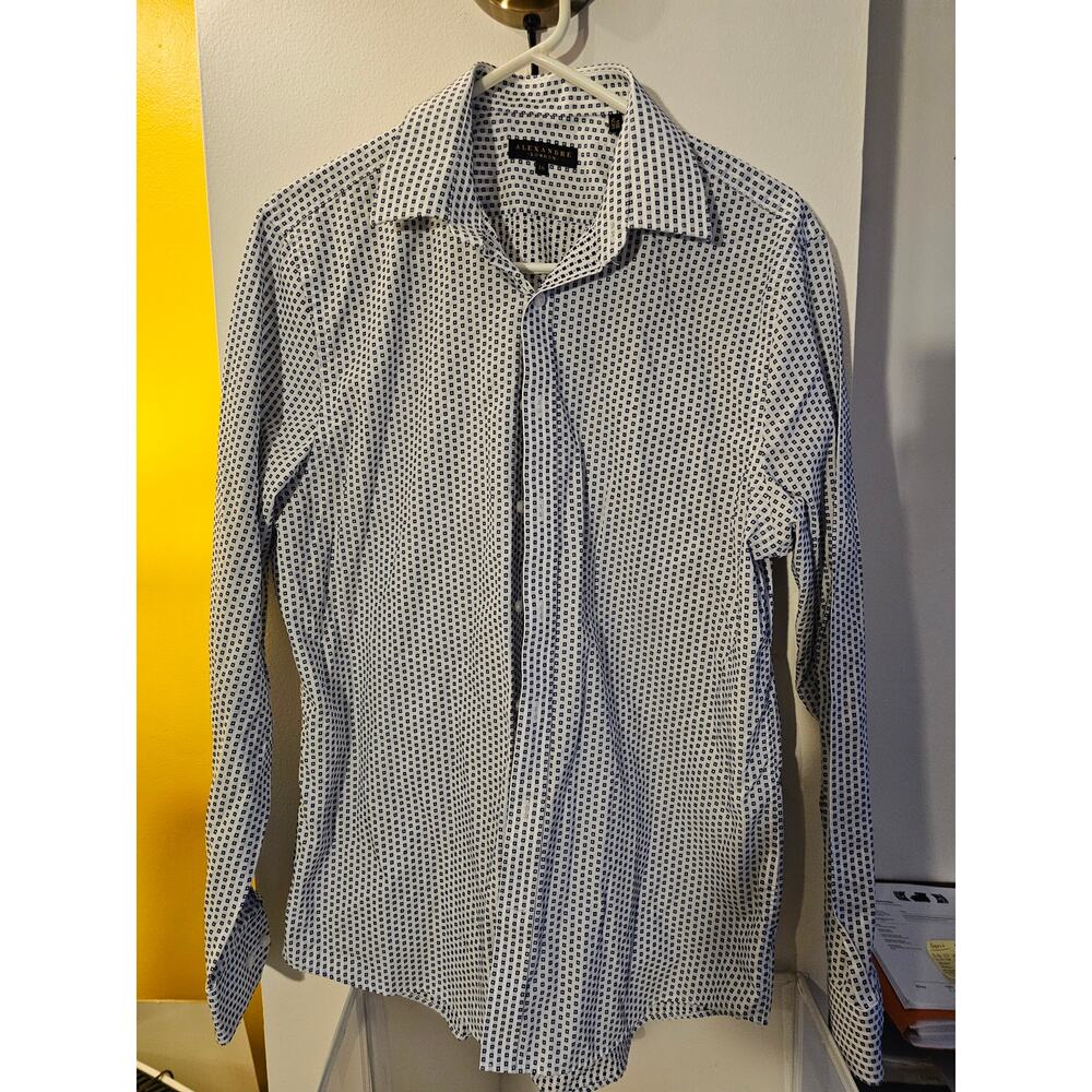 Alexandre - Men's Trim Fit 16 - White/Blue Long Sleeve Button Up Shirt